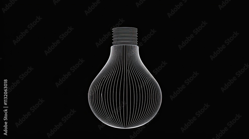 Poster minimalistic light bulb design with abstract line art on black