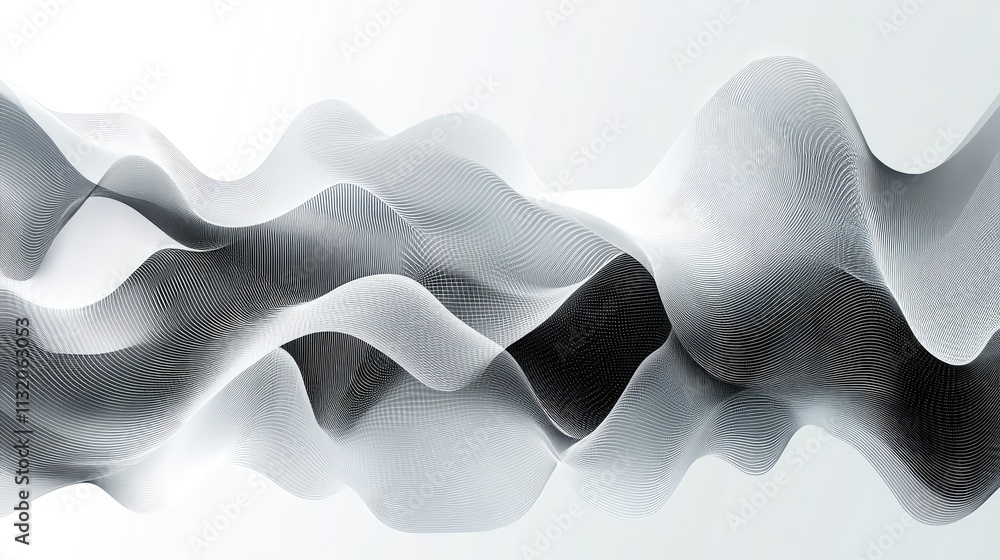 Poster abstract black and white wave pattern with flowing lines and curves