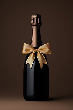 Elegant champagne bottle adorned with a golden bow, perfect for celebrations and special occasions.