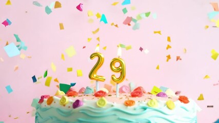 29th birthday cake with candles and confetti. generative ai