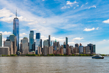 Obraz premium New York from New Jersey. Manhattan's beautiful skyline, New York, United States. Panorama view of New York city skyline in Midtown Manhattan. USA, NYC, NY, Manhattan. New York skyscrapers