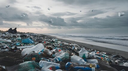 Plastic Garbage Washed onto Beach