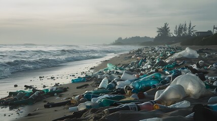 plastic pollution of the ocean underwater photo.