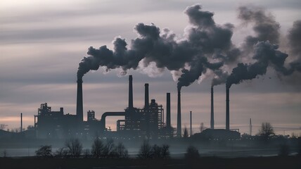 Large Insustrial Plant With Pollution from Smoke Stacks