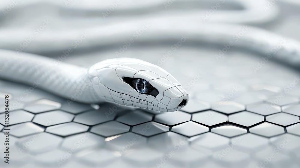 Poster dynamic digital snake model in futuristic environment hexagonal grid 3d render technology concept ar