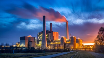 Illustration of the negative impact of manufacturing factory in big city.