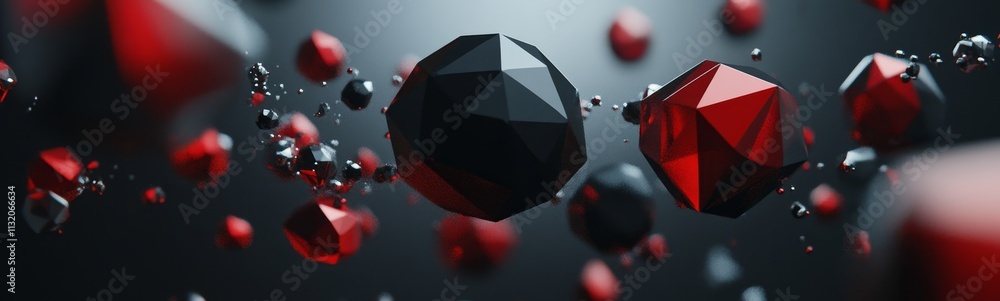 Poster abstract 3d render of red and black geometric shapes.