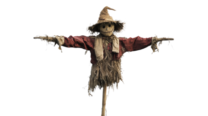 Creative Scarecrow Figure Standing in a Field - Perfect for Halloween Decor, Agriculture Themes, or Creative Design Projects