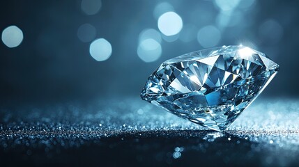 Stunning Diamond on Soft Blue Background with Sparkling Bokeh Effects