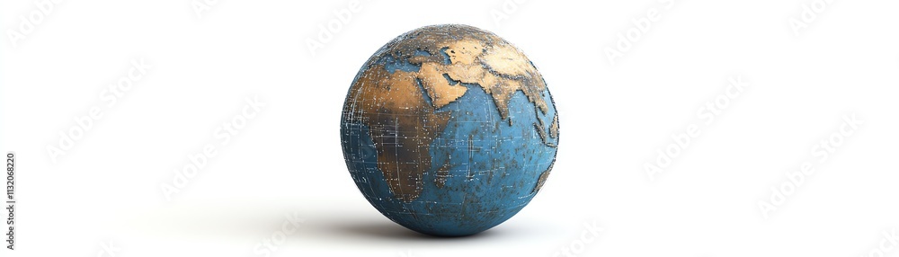 Poster a 3d rendering of a global sphere with digital networks and continents connected, symbolizing techno
