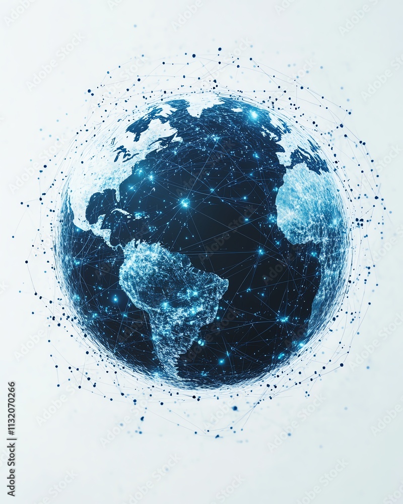 Aufkleber a futuristic global sphere with continents linked by digital networks, symbolizing technology and co