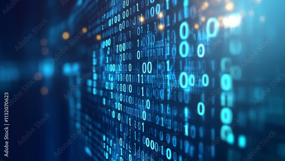 Poster Abstract blue digital binary code background.