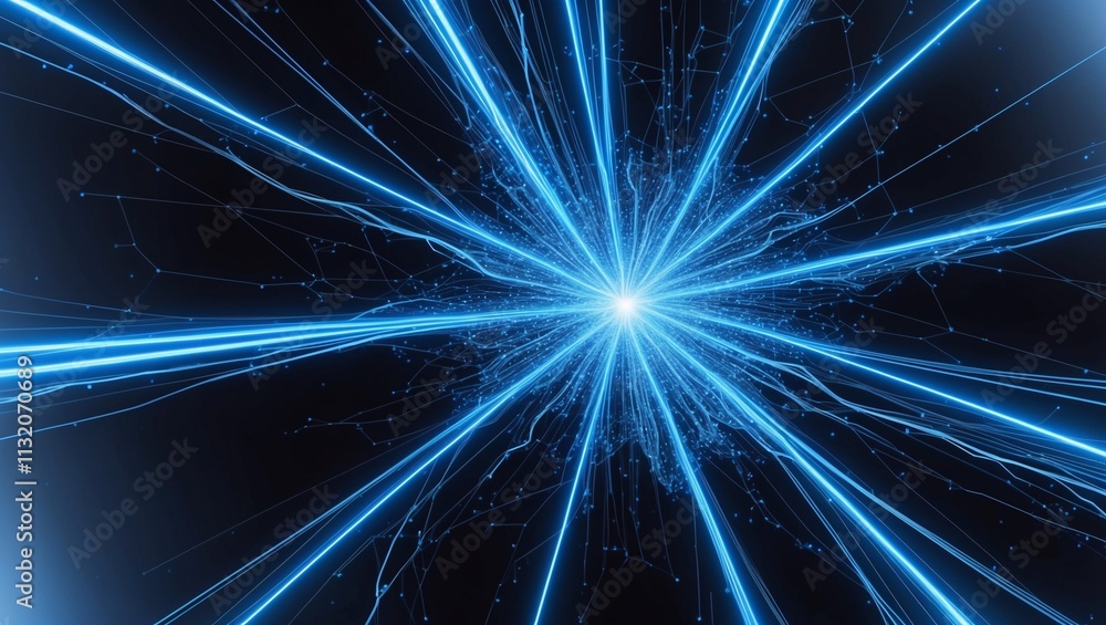 Poster a luminous network of blue lines and dots set against a dark backdrop.