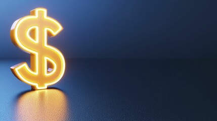 Eye-catching neon dollar signs, deep navy blue background, financial opportunity concept