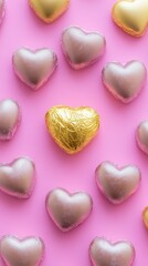 Obraz premium Heart shape of chocolate, gold heart shaped box of assorted chocolate candy,Happy Valentine Day,banner background for Love and Valentine day,copy space.