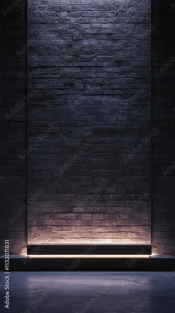 Poster dark-themed backdrop for product display with gradient light on brick wall and empty concrete floor.