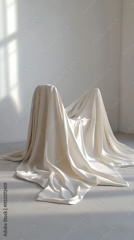 Poster elegant fabric drape with soft flowing folds in neutral tones creating a calm and serene studio back