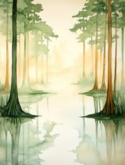 Enchanting Swamp: Cypress & Fog in Watercolor