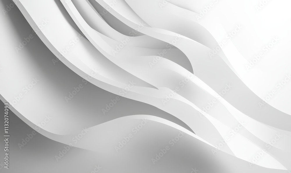 Poster abstract white flowing wave curves, 3d rendering.