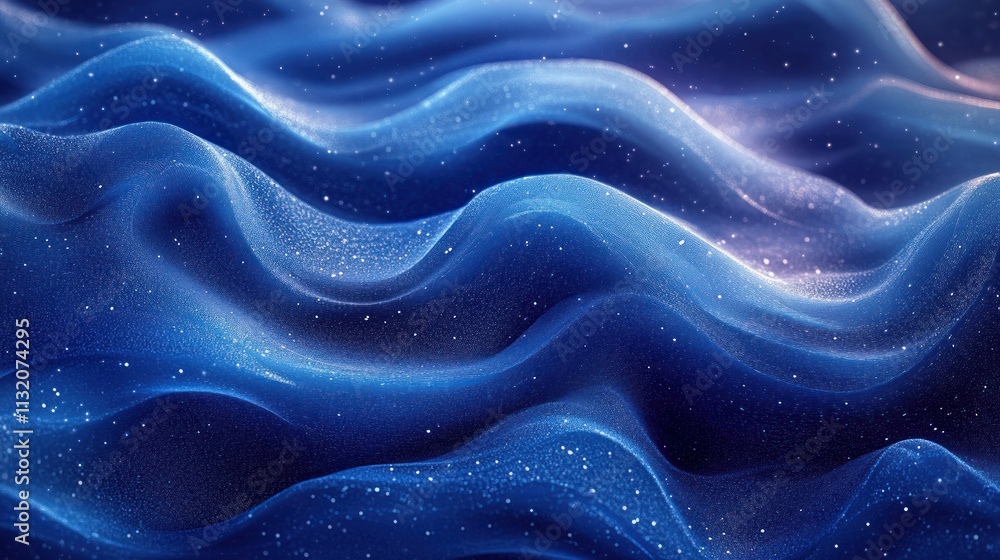 Poster Glossy Blue Wave Pattern Background with Shiny Latex Texture and Soft Gradient Design