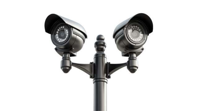 High-Quality Image of Dual Security Cameras Mounted on a Pole for Surveillance Purposes