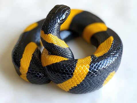 Banded krait slithering in natural habitat wildlife jungle environment striking patterns