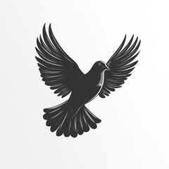 Obraz premium Black dove in flight, wings spread wide.