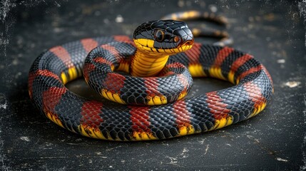 Obraz premium Coral snake in red black and yellow a tropical forest exploration close-up