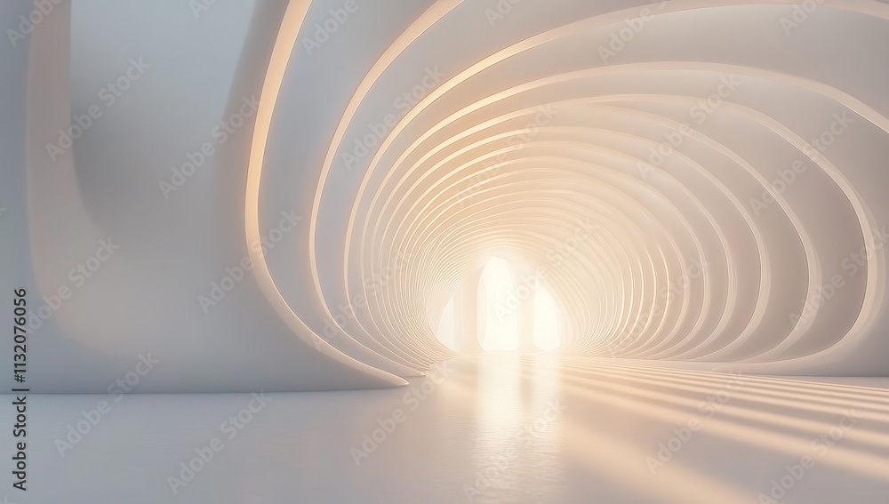Poster abstract white tunnel with light at the end. (1)