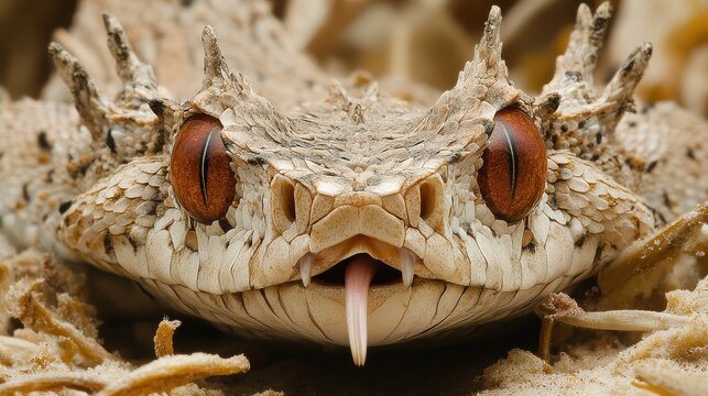 Gaboon viper encounter gabon wildlife forest habitat close-up view exposed fangs and cryptic colors
