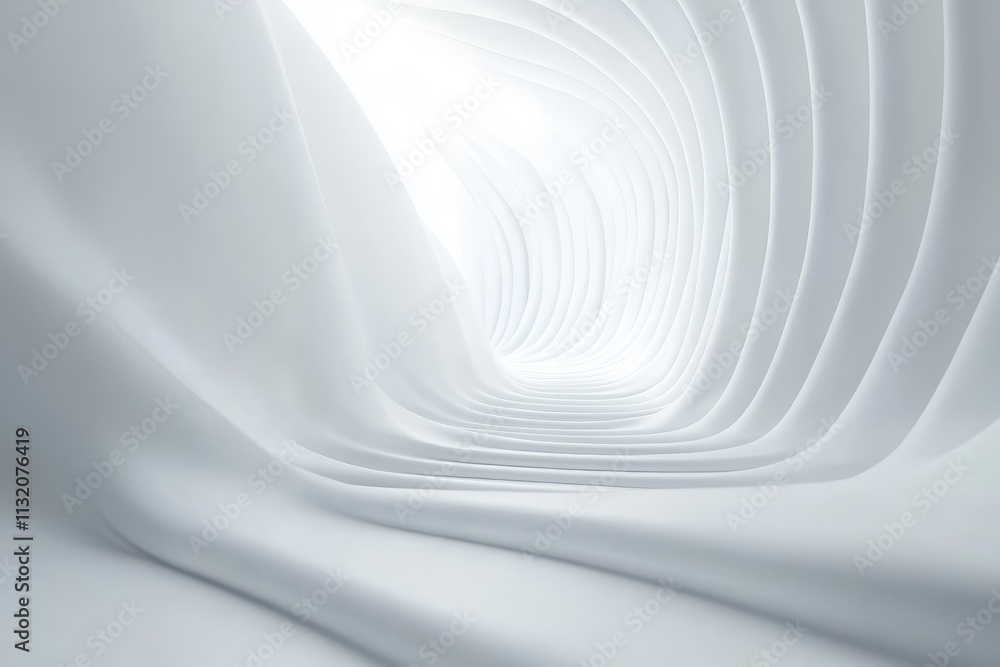 Poster abstract white architectural tunnel with light at the end.