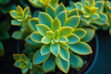 Obraz premium Vibrant succulent plant with layered green leaves.
