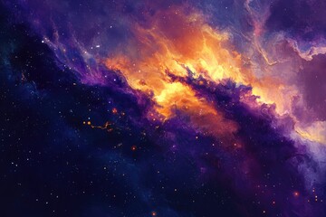 Fototapeta premium Cosmic Nebula Swirls of Purple Orange and Stars