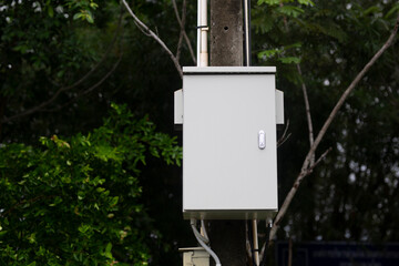 Electrical or electronic metal box installed on an electric pole