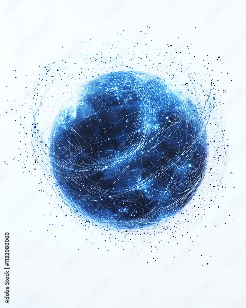 Poster hightech digital earth with illuminated lines representing global connections, futuristic network de