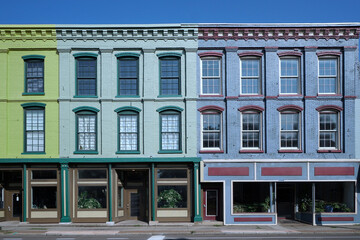 Obraz premium Colorful 19th century small town main street buildings