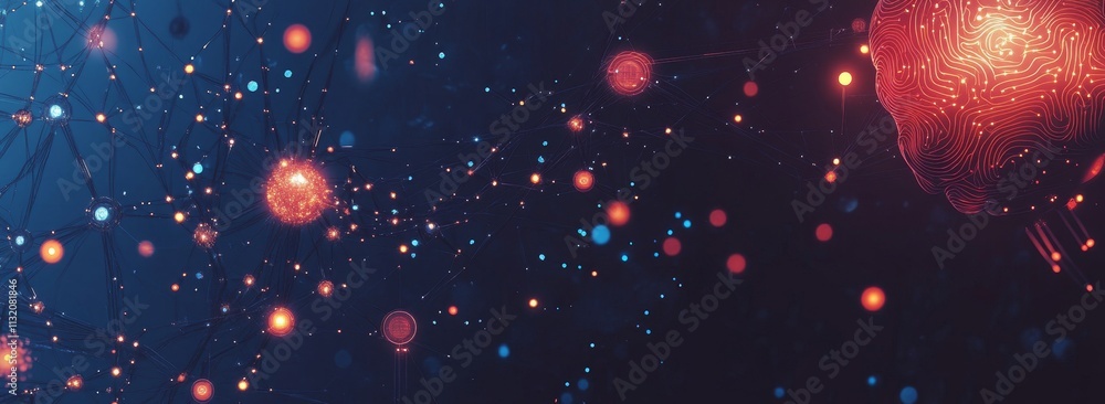 Poster Abstract glowing network with nodes and connections.