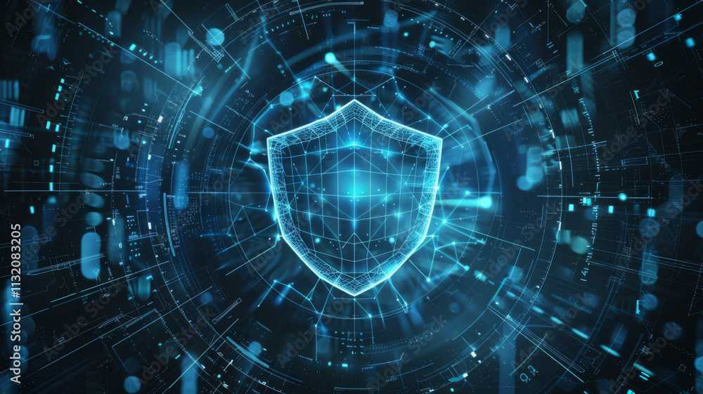 Aufkleber wireframe of cybersecurity shield data protection and privacy. concept cybersecurity, data protectio