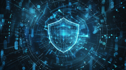 Obraz premium Wireframe of Cybersecurity Shield Data Protection and Privacy. Concept Cybersecurity, Data Protection