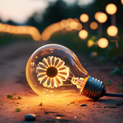 Fototapeta premium flower inside a light bulb in nature background, Small Flowers in a lightbulb, creative innovation, growth, Ecofriendly and bright ideas concept