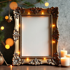 Christmas decor black photo frame greeting card mockup