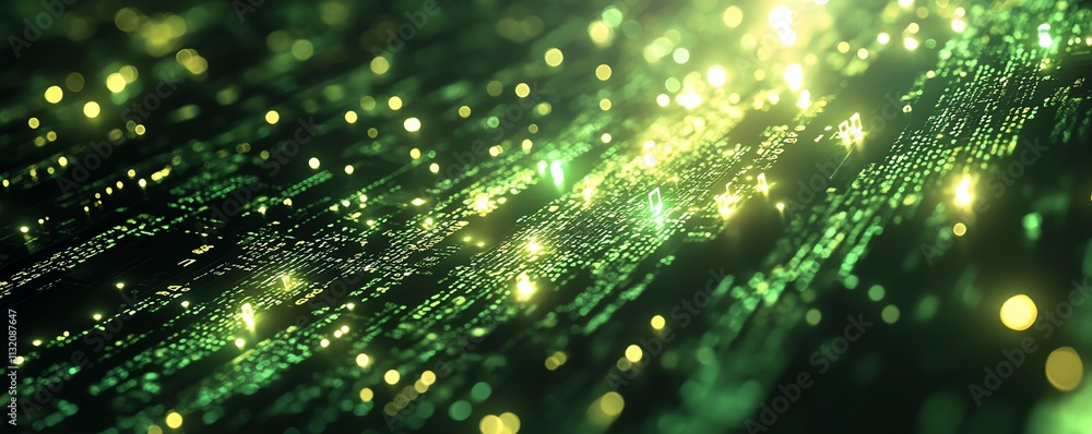 Poster cybersecurity concepts visualized with glowing locks and flowing data, representing technology and s