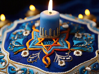 Photo hannukkah candle emboidery macro photoshoot