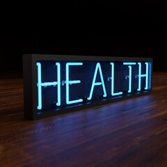 Blue Health Realistic Neon Sign With Dark Background