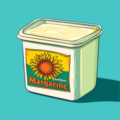 Sunflower margarine tub illustration on turquoise background