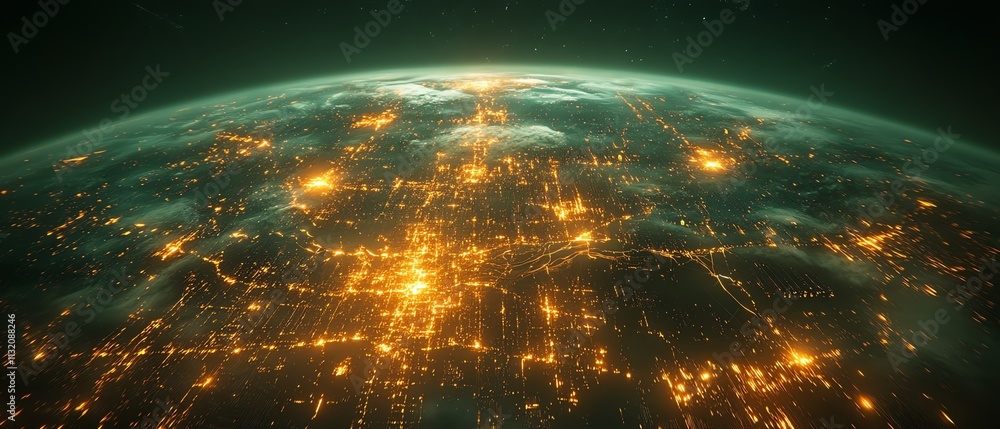 Poster digital globe illuminated with glowing connections and data streams, symbolizing technological progr