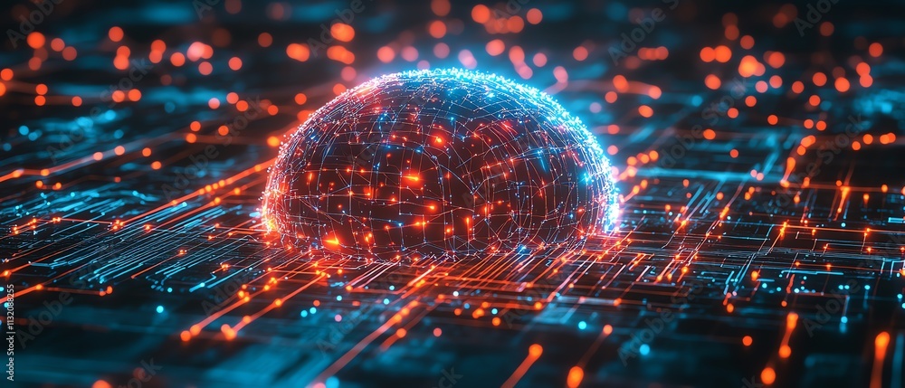 Poster digital globe surrounded by glowing data streams and connections, representing technological innovat