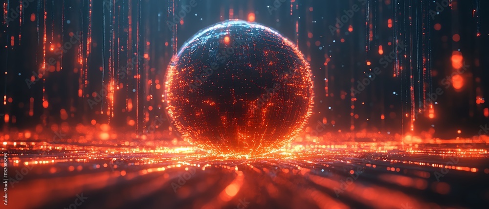 Poster digital globe surrounded by glowing data streams and connections, representing technological innovat