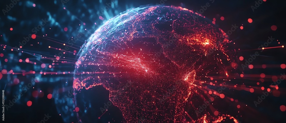 Poster digital globe with glowing connections and data streams, highlighting technological progress and inn
