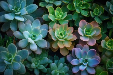 A vibrant assortment of succulents in various colors.